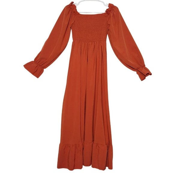 Women's Long Sleeve Ruched Hem Maxi Dress in Rust by Alishebuy. NWT - Picture 4 of 9